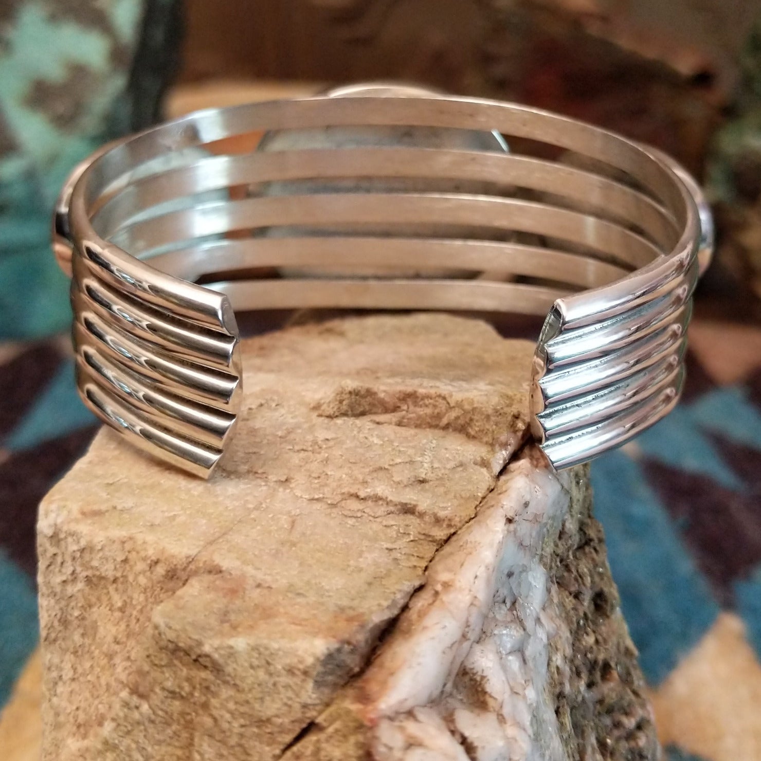 Sterling silver cuff bracelet with Arizona blue opal set in large, oval bezels.